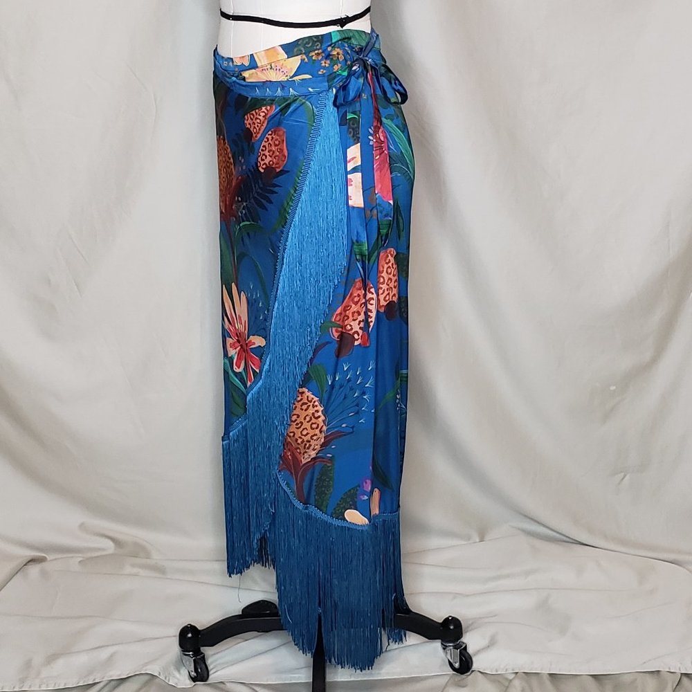 🎇HOST PICK🎇Farm Rio Blue Jungle Fringe Wrap Skirt